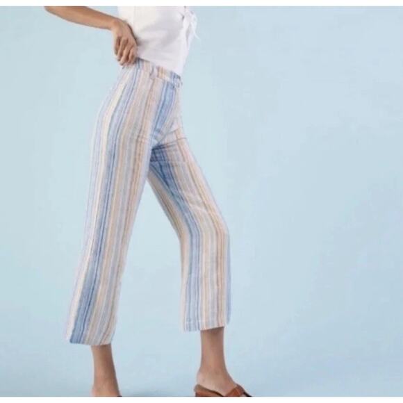 Reformation Crop Pants Size 2 Tahiti Marbella Linen Blue Stripe Nautical W21 - Picture 2 of 8
